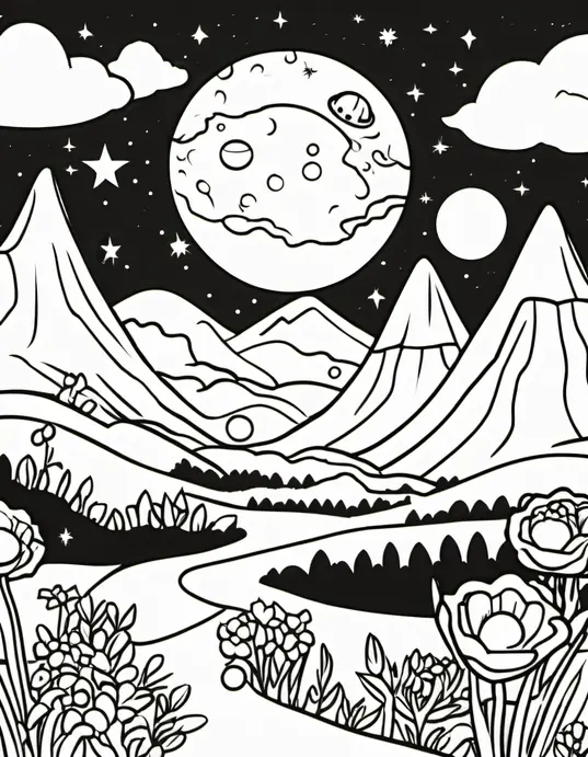 Moon Landscape Coloring Adventure