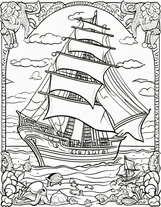 Sailboat Color-by-Number Scene: Pirate Treasure Hunt