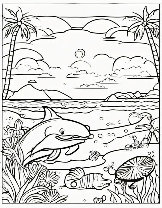 Sunny Beach Sea Creatures Coloring Pages
