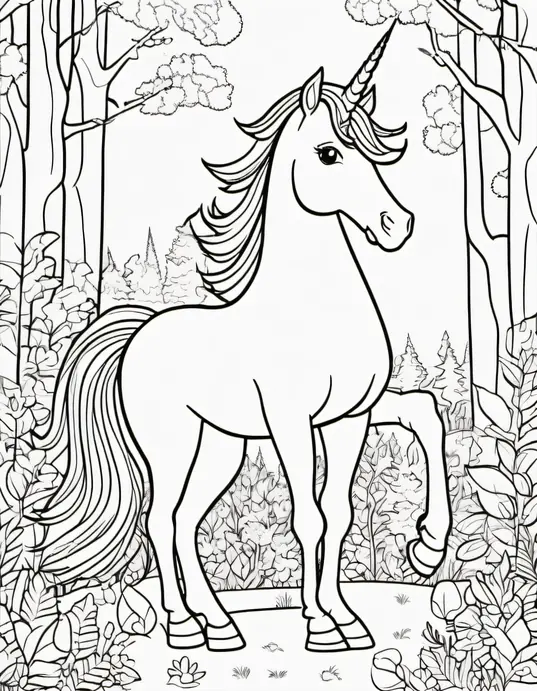 Enchanting Unicorn Forest Coloring Page