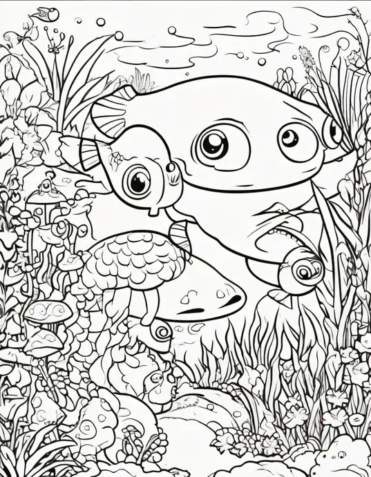 Colorful Underwater Monster Garden Scene