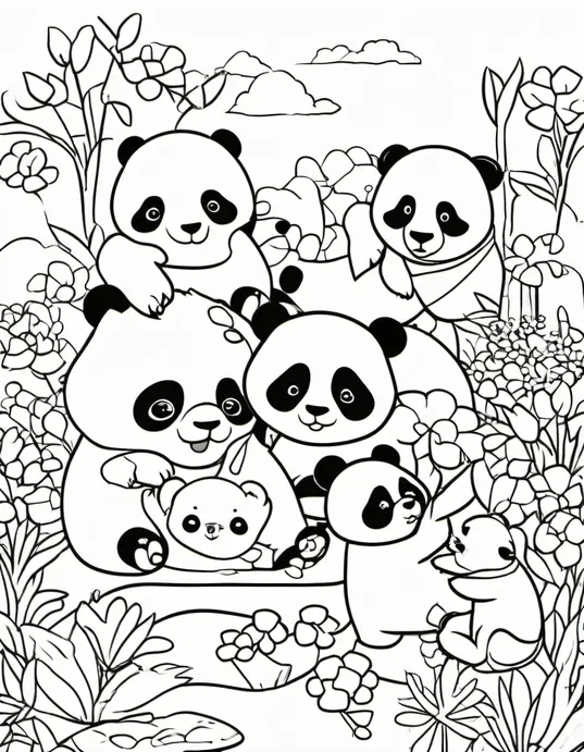 Panda Party Coloring Page: Cute Pandas to Color Together