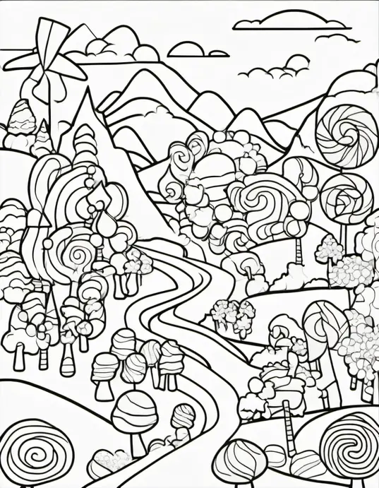 Sweet Candyland Coloring Page for Kids