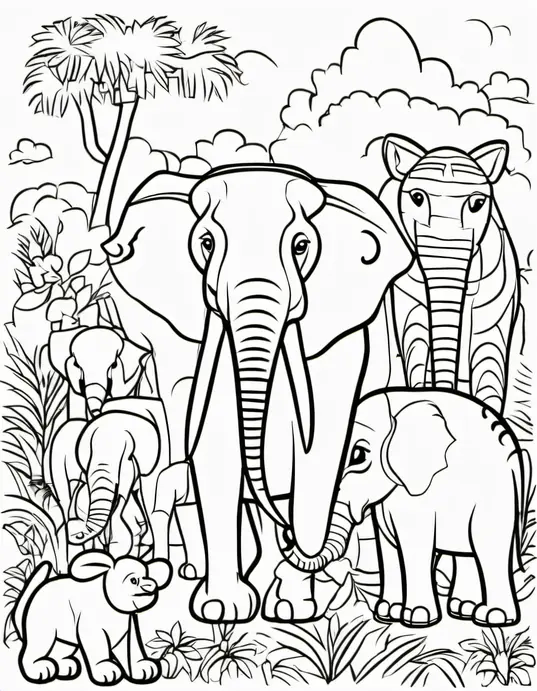 Exotic Jungle Creatures Coloring Page