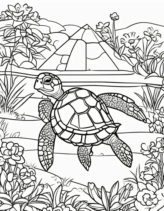 Turtle Garden Coloring Scene
