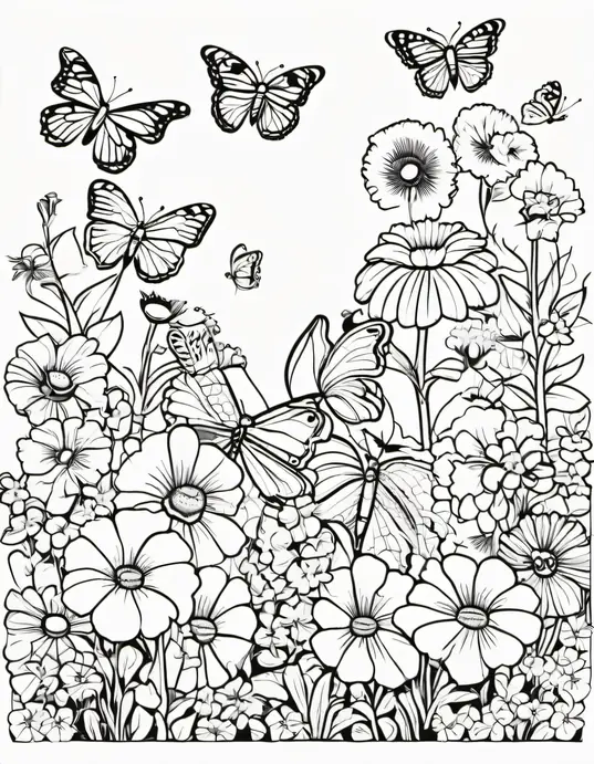 Butterfly Garden Coloring Page for Kids