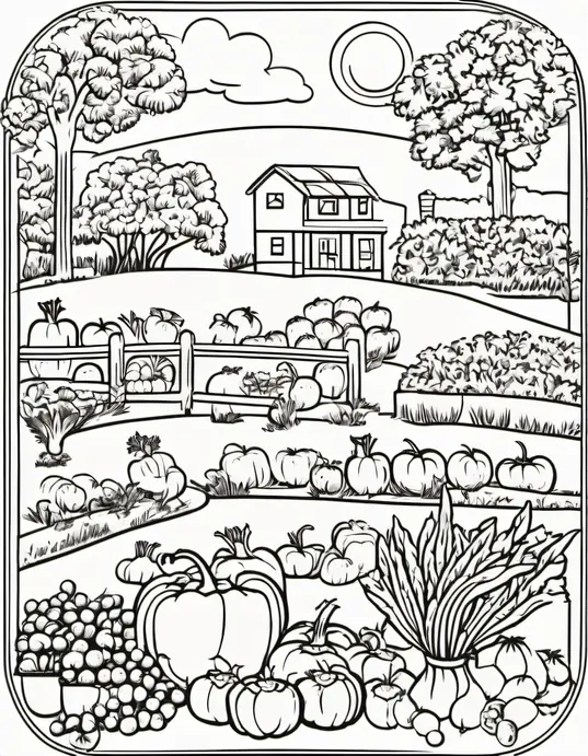 Colorful Farm Vegetable Garden Scene