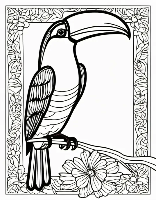 Exotic Jungle Toucan Coloring Page