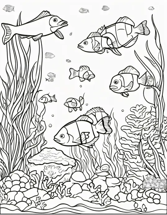 Underwater Rainbow Reef Coloring Scene