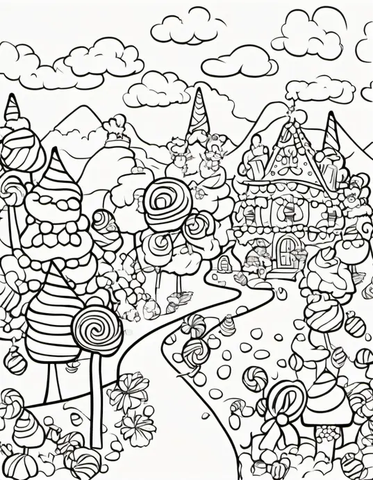 Sweet Candyland Coloring Scene for Kids