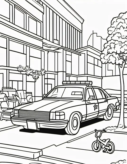 Color Police Cars in a Sunny Playground Scene