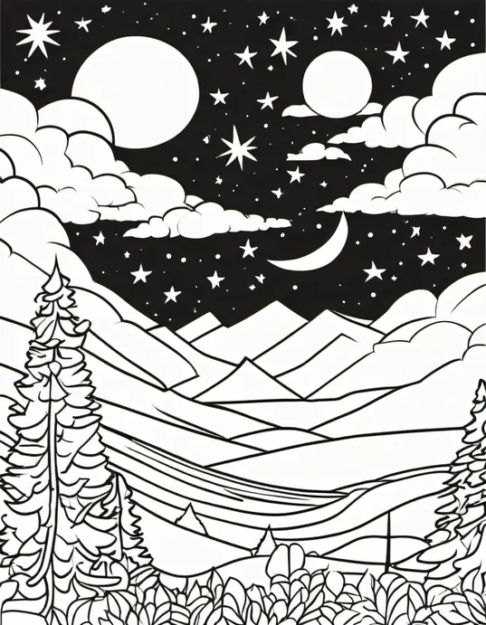 Color Stars in a Shiny Night Sky Scene