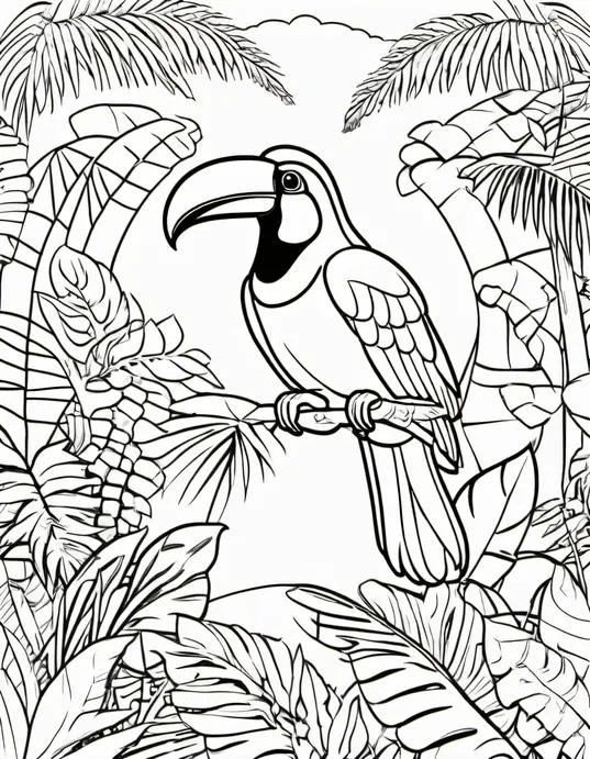 Exotic Jungle Coloring: Color in a Toucan and Sloth Scene