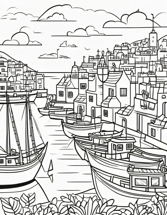 Sailboat Coloring Page: Sunny Harbor Scene
