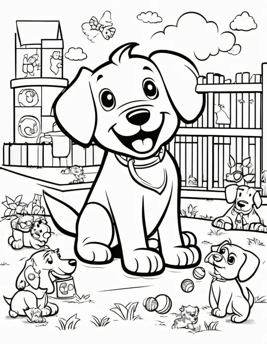 Colorful Puppy Playground: Fun Dog Coloring Page