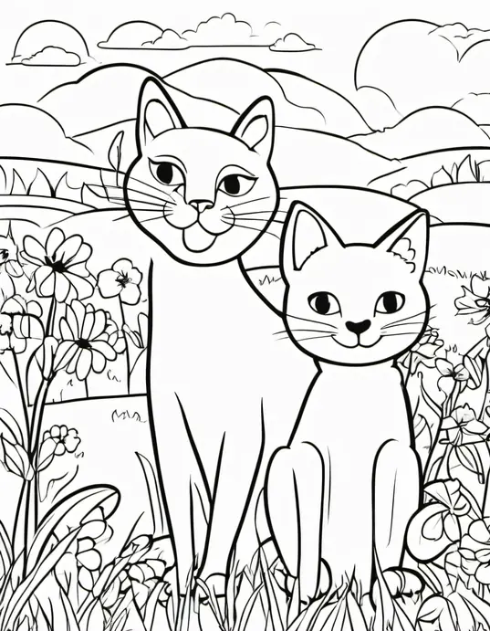 Colorful Cats Playing in a Sunny Meadow