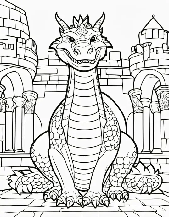 Medieval Dragon's Den Coloring Page