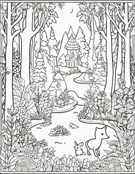Enchanted Forest Coloring Scene for Kids