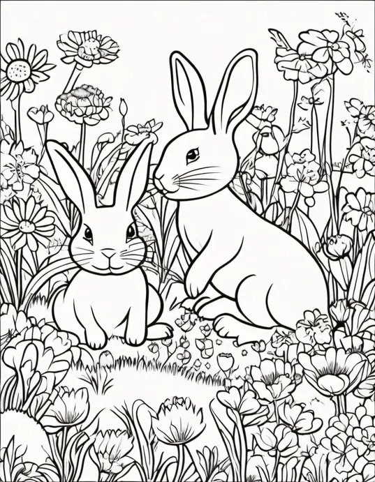 Colorful Spring Bunny Garden Scene for Kids