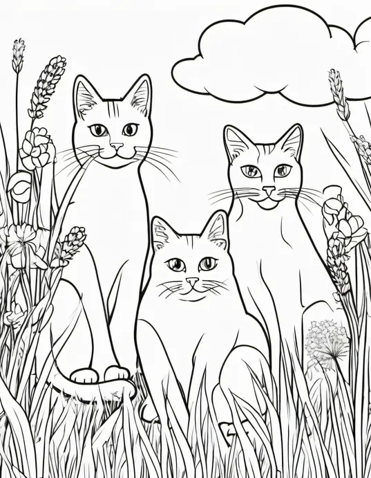 Colorful Cats Playing in a Sunny Meadow