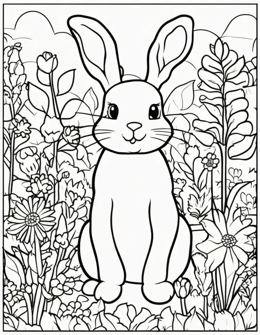 Colorful Bunny Garden Scene for Kids
