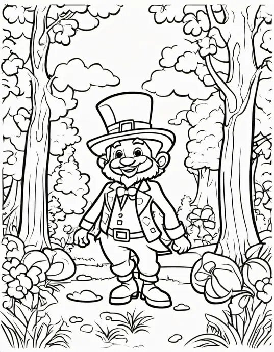 Lucky Leprechaun Forest Coloring Page for St. Patrick's Day