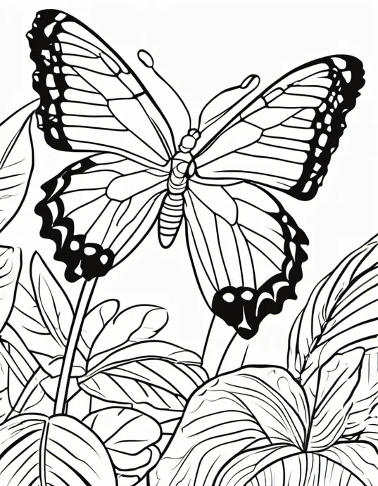 Vibrant Tropical Butterfly Garden Coloring Page