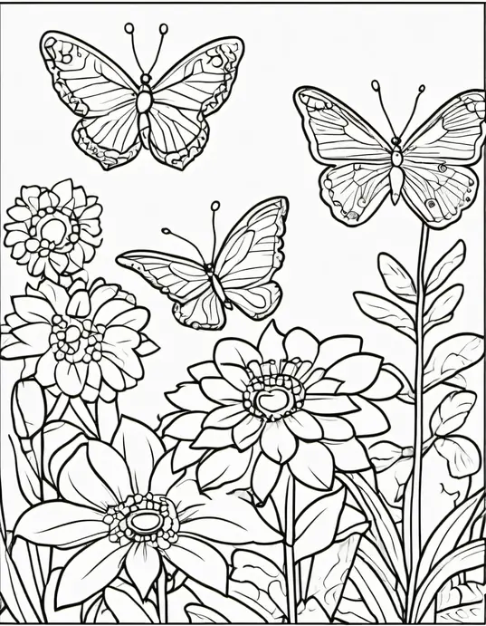 Butterfly Garden Coloring Page for Kids