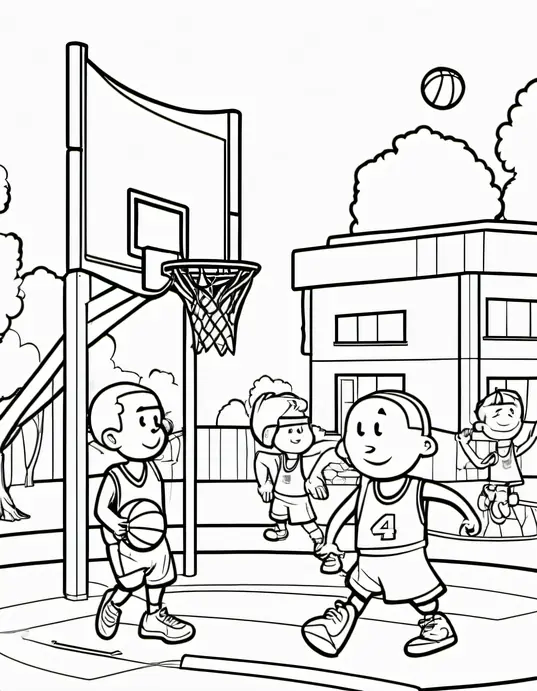 Colorful Basketball Playground Scene for Kids