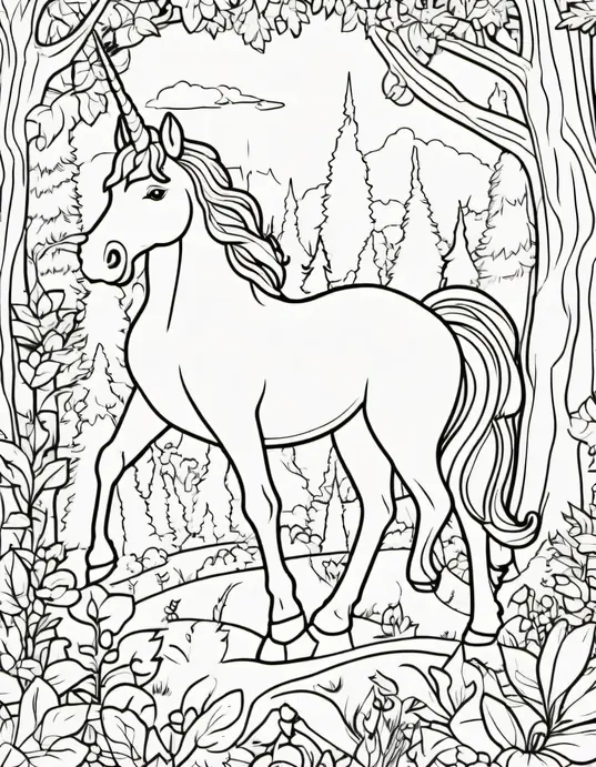 Color and Play: Unicorn Forest Adventure Scene