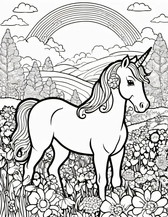 Magical Unicorn Garden Coloring Page for Kids