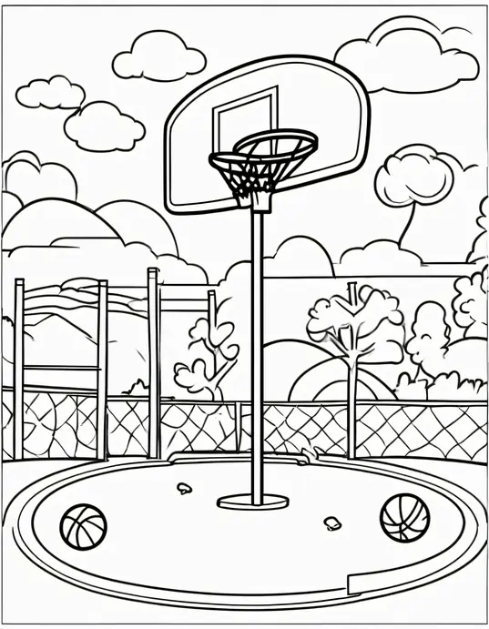 Colorful Basketball Players Playground Scene for Kids
