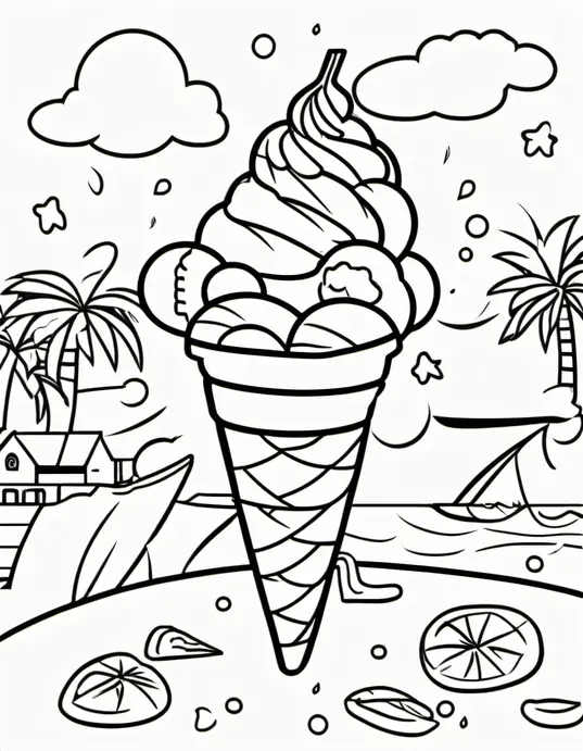 Colorful Ice Cream Beach Party Scene for Kids