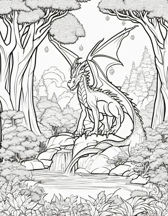 Enchanting Dragon Forest Coloring Page