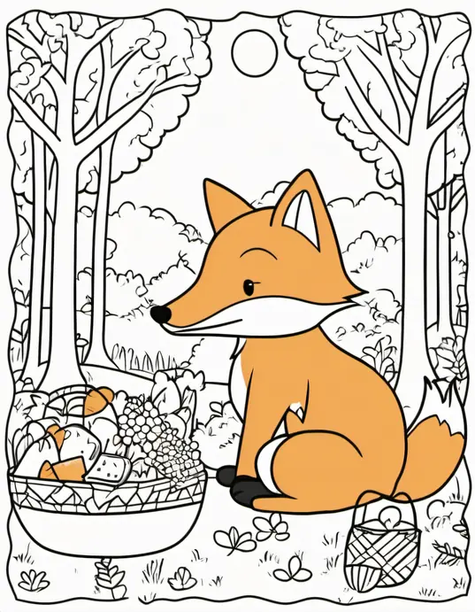 Colorful Forest Fox Picnic Scene for Kids