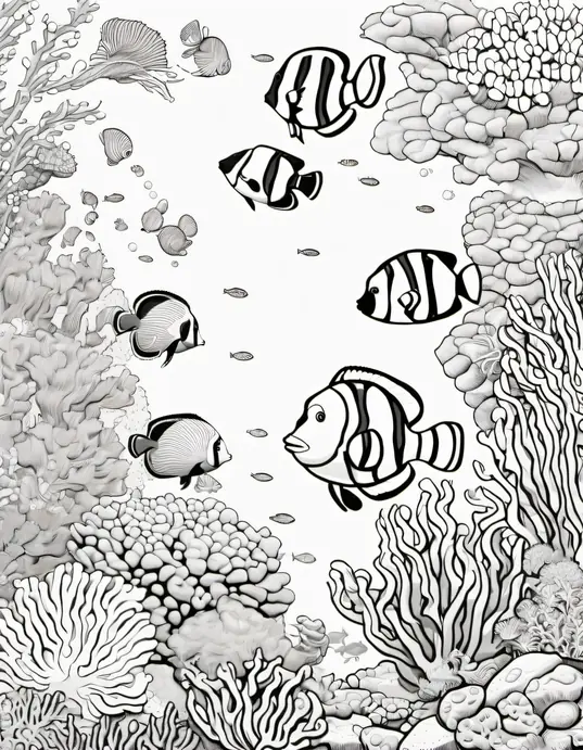 Color Underwater Friends: Lively Coral Reef Scene