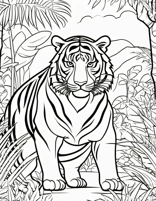 Colorful Tiger Stripes in Jungle Scene