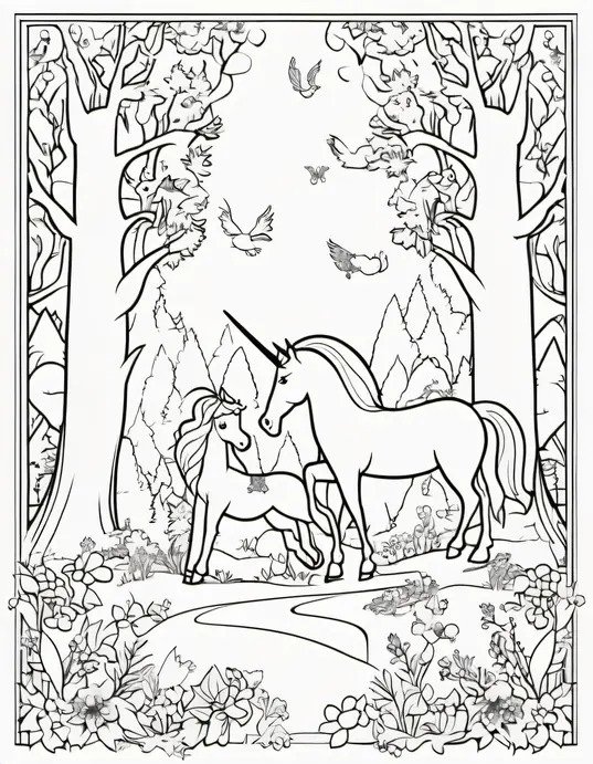 Magical Unicorn Forest Coloring Page for Little Princesses