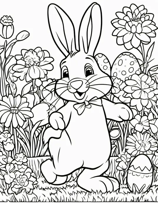 Hop into Spring: Easter Bunny Garden Coloring Page