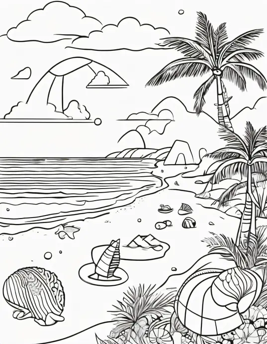 Sunny Beach Coloring Page for Kids