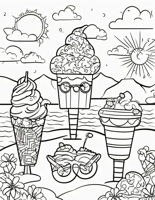 Colorful Summer Ice Cream Beach Party Scene