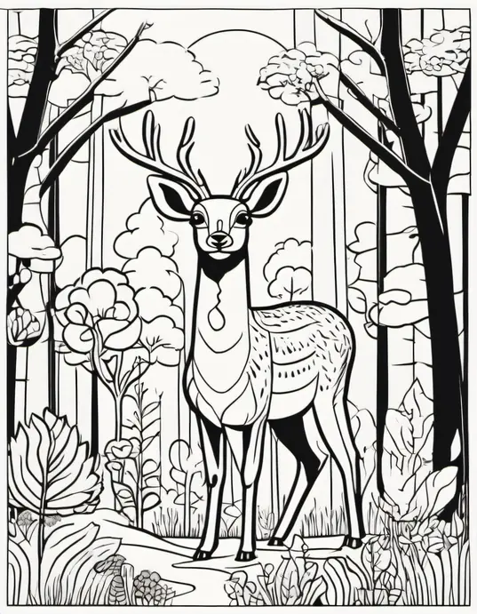 Sunset Forest Animal Coloring Page