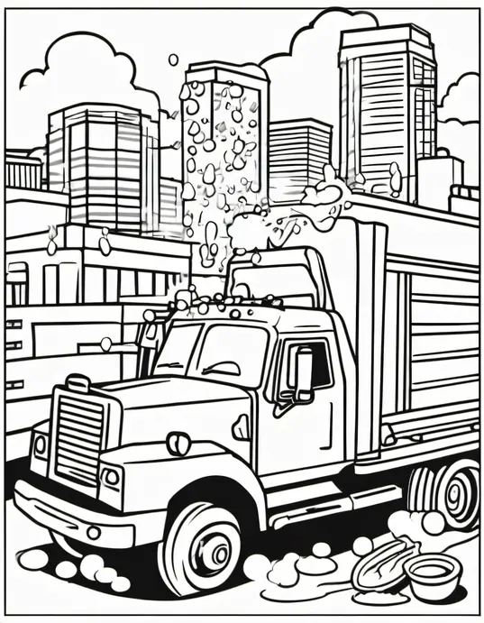 Trucks Coloring Page: Sunny Truck Wash Adventure