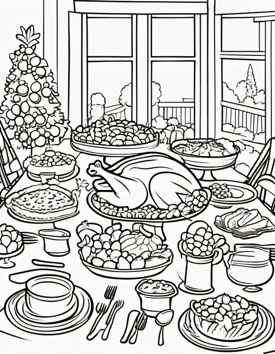 Turkey-Filled Feast Coloring Page for Kids