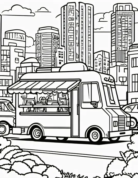 Colorful Fast Food Truck Playground Scene