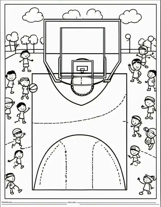 Color & Play: Cute Basketball Players at School Playground