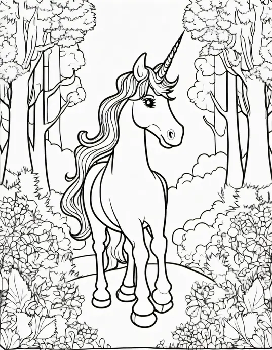 Enchanting Unicorn Forest Coloring Page