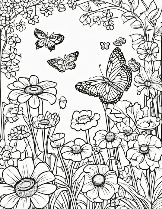 Butterfly Garden Coloring Page for Kids