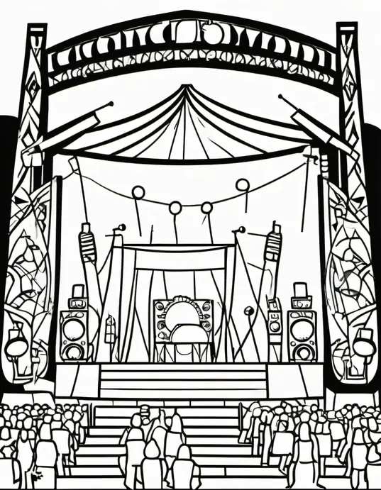 Coloring Page: Sunny Music Festival Stage