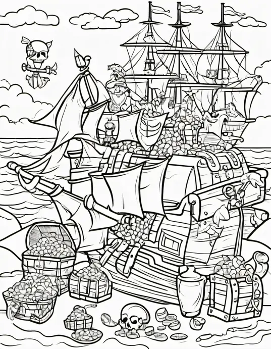 Pirate Treasure Island Coloring Page